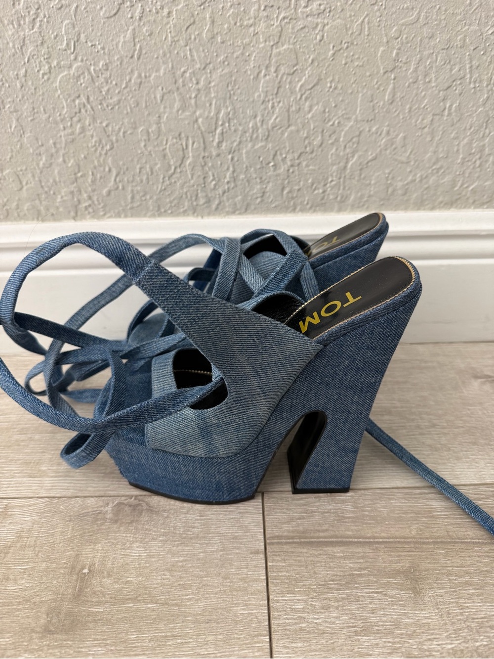 Tom Ford Denim Platform Sandals Blue wrap around Lace-Up platforms women 39 - Picture 3 of 6